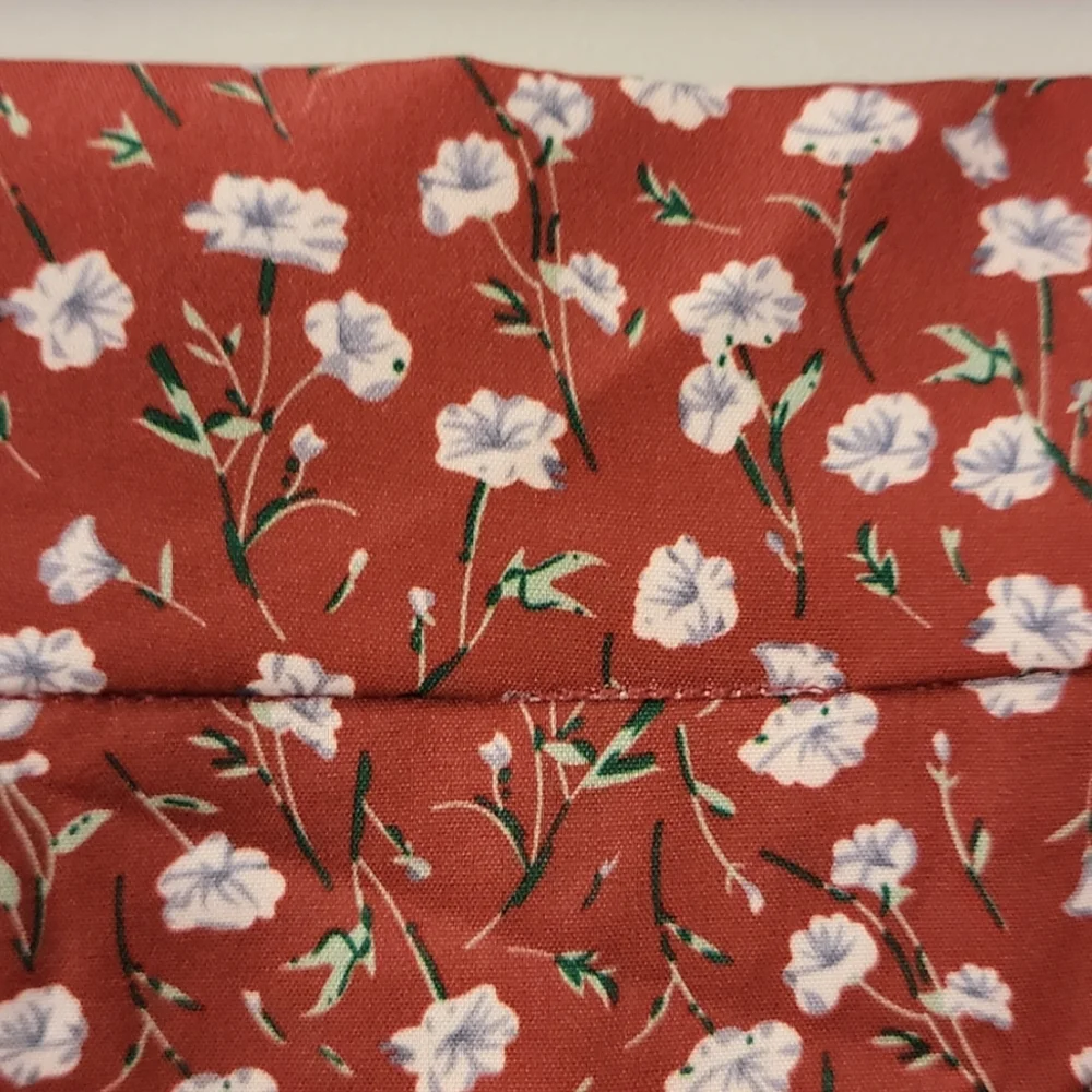 High Waisted Wrap Ruffle  Brick Red Floral Flowy Midi Beach Skirt